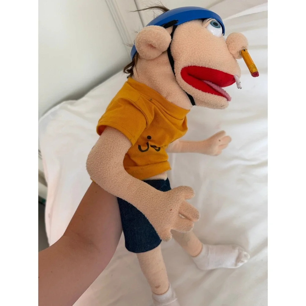SML Jeffy Puppet SuperMarioLogan Plush Hand Puppet Yellow Shirt Blue Helmet